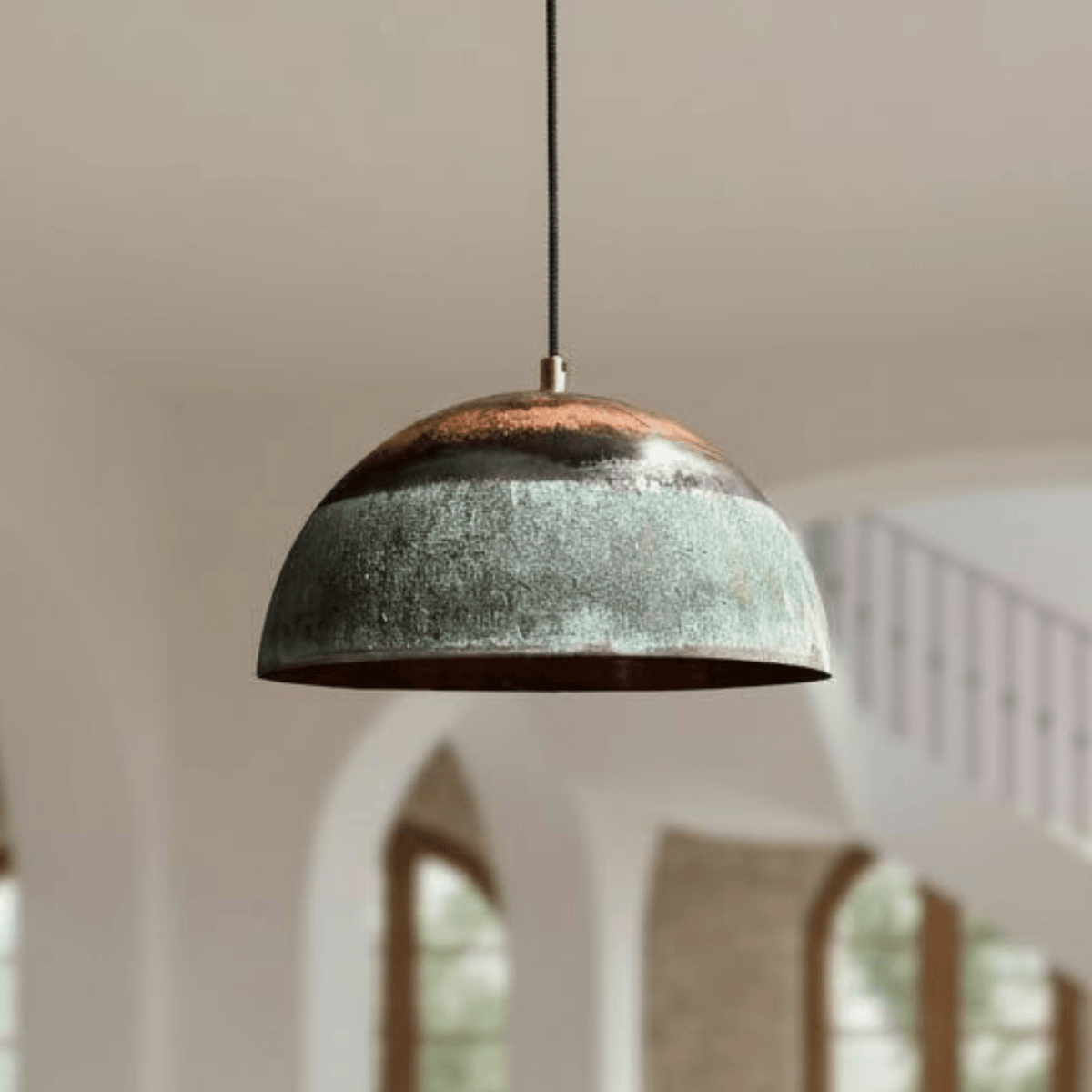 Green Patina Copper Dome Pendant – Oxidized Ceiling Light for Farmhouse - BRASSDORIA