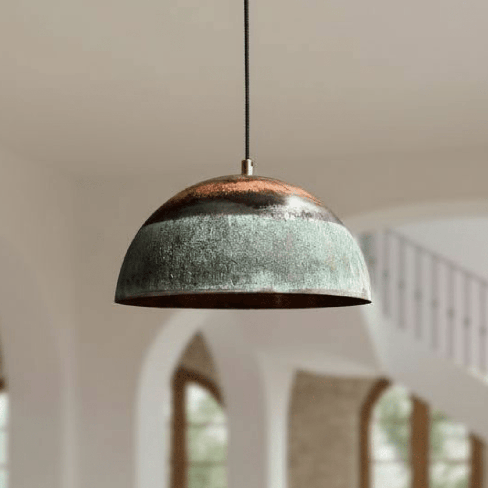 Green Patina Copper Dome Pendant – Oxidized Ceiling Light for Farmhouse - BRASSDORIA