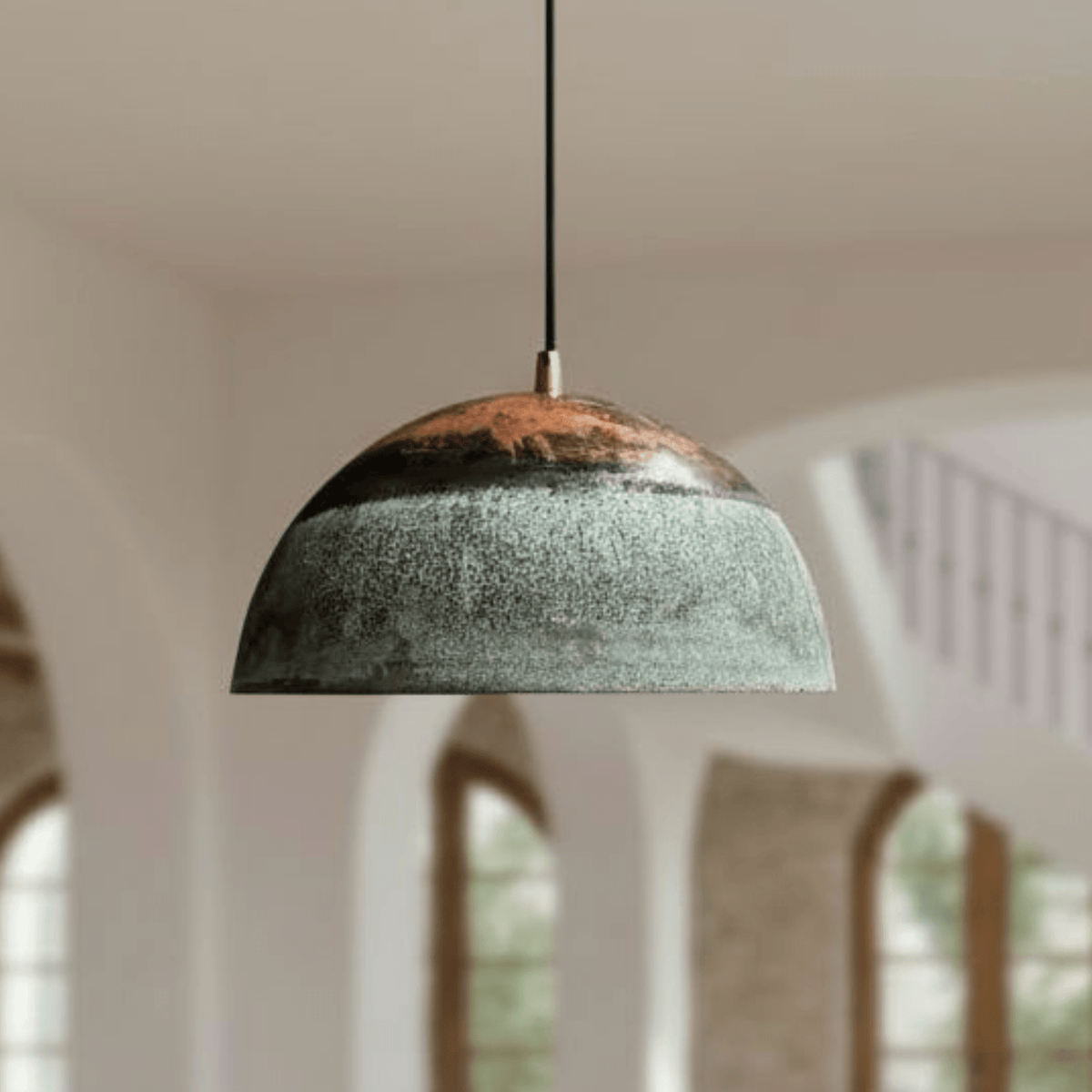Green Patina Copper Dome Pendant – Oxidized Ceiling Light for Farmhouse - BRASSDORIA