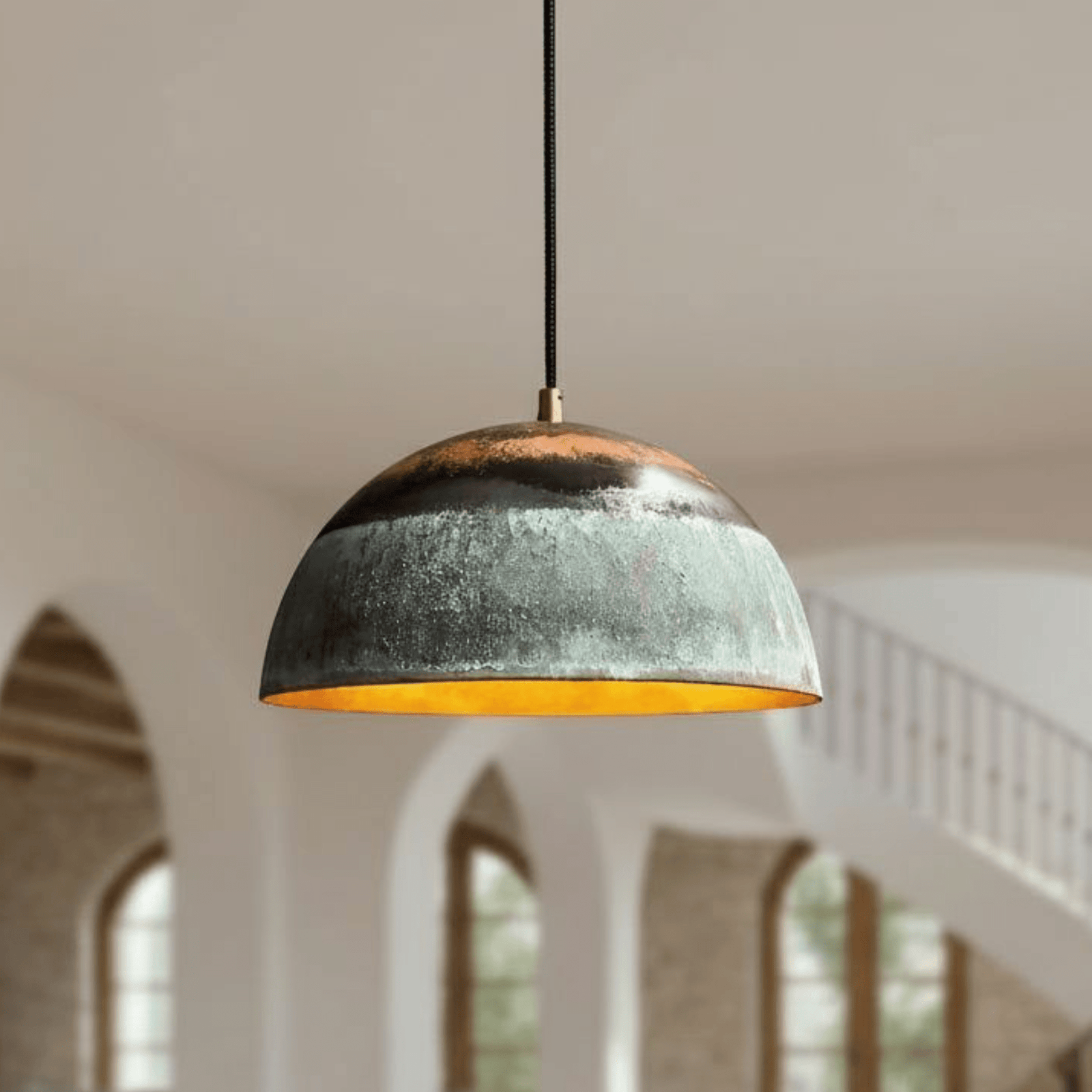 Green Patina Copper Dome Pendant – Oxidized Ceiling Light for Farmhouse - BRASSDORIA