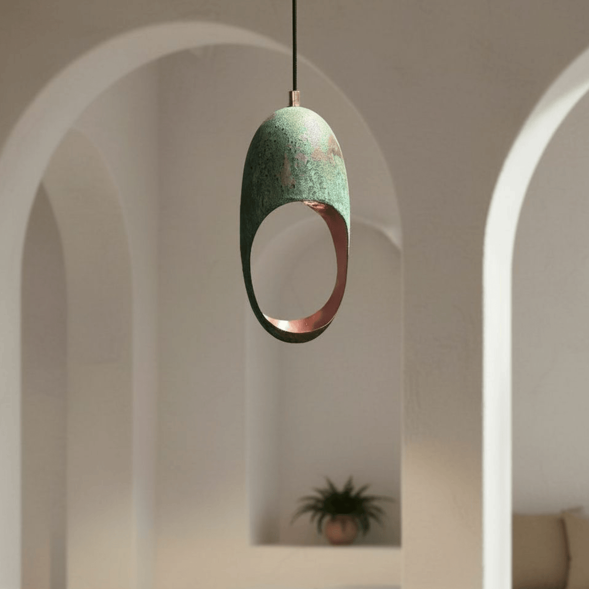 Green Patina Copper Pendant – Cutout Dome Ceiling Light for Rustic Decor - BRASSDORIA