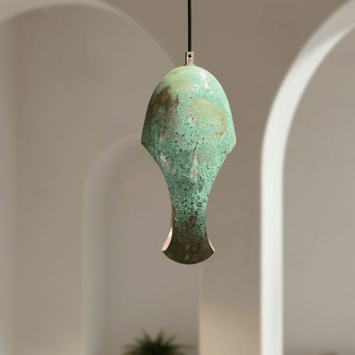 Green Patina Copper Pendant – Cutout Dome Ceiling Light for Rustic Decor - BRASSDORIA