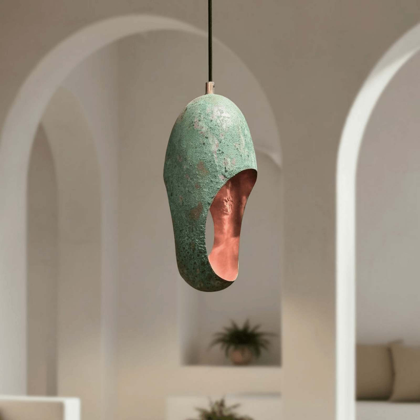 Green Patina Copper Pendant – Cutout Dome Ceiling Light for Rustic Decor - BRASSDORIA