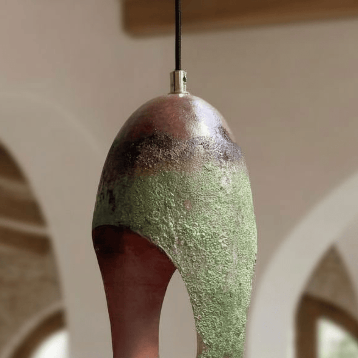 Green Patina Copper Pendant – Oval Cutout Ceiling Light for Rustic Decor - BRASSDORIA