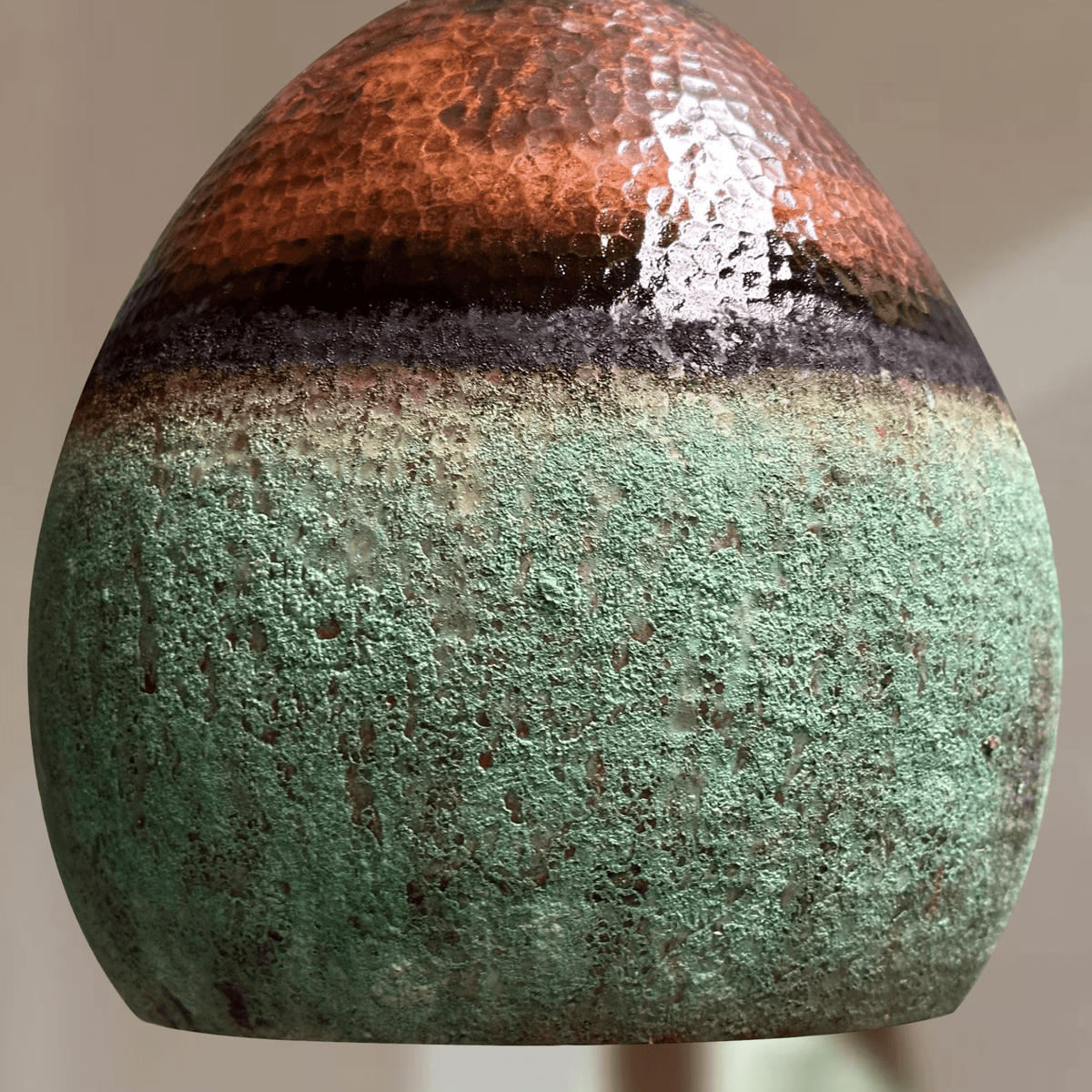 Green Patina Copper Pendant – Oval Cutout Ceiling Light for Rustic Decor - BRASSDORIA