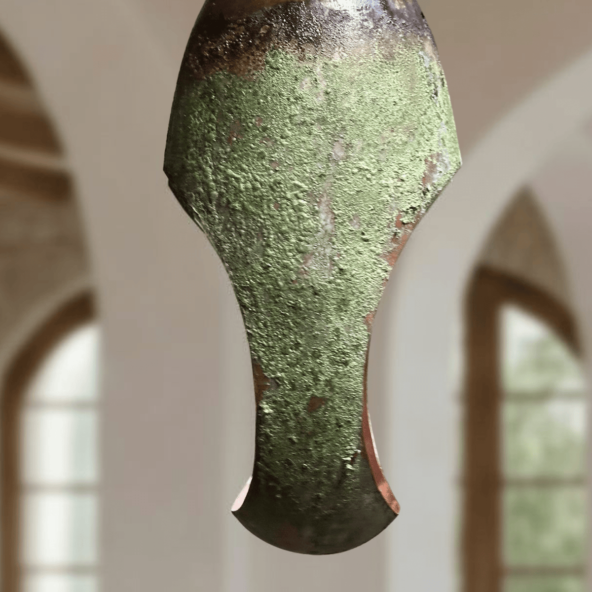 Green Patina Copper Pendant – Oval Cutout Ceiling Light for Rustic Decor - BRASSDORIA