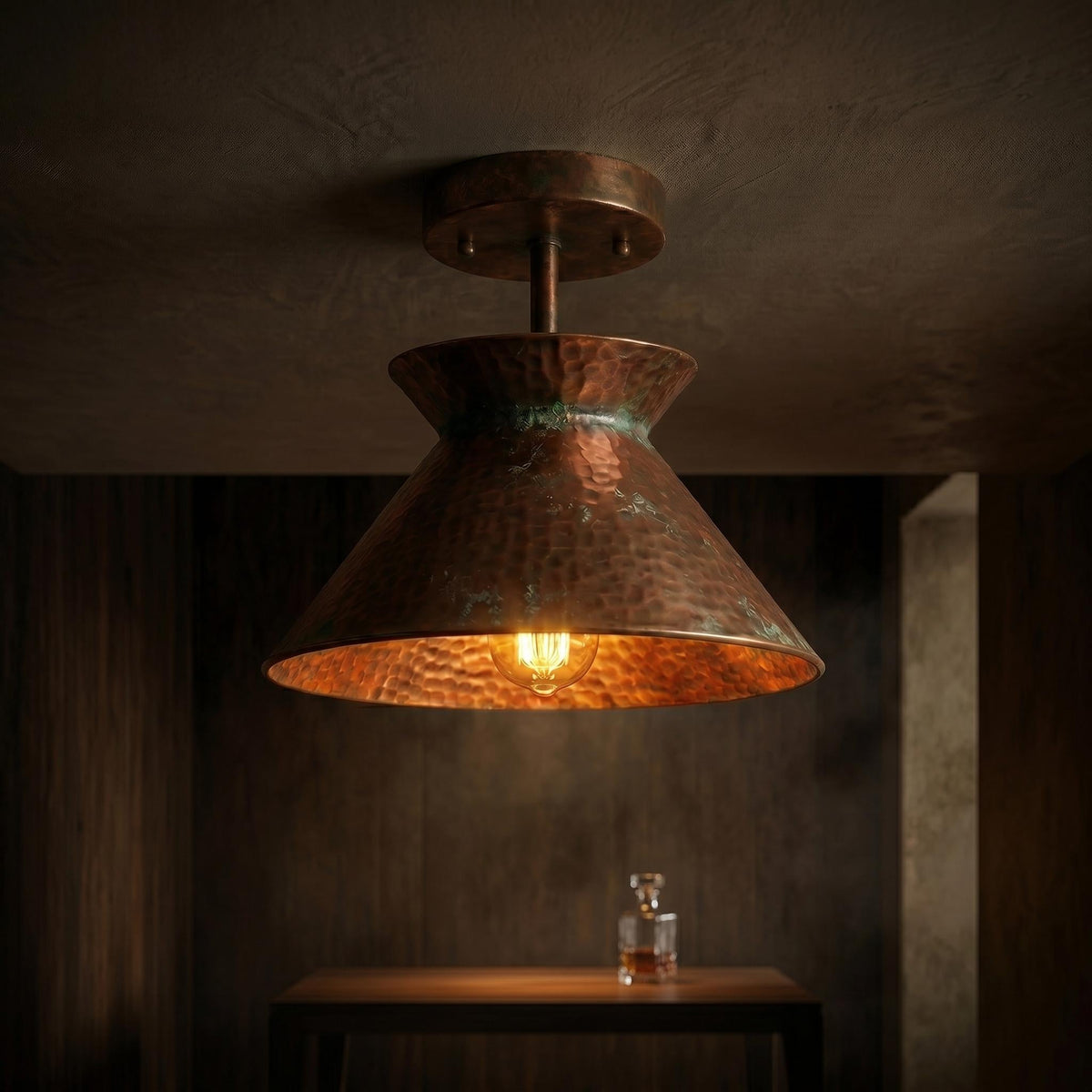 Green Patina Copper Semi Flush Mount Ceiling Light – Mid-Century Dome - BRASSDORIA