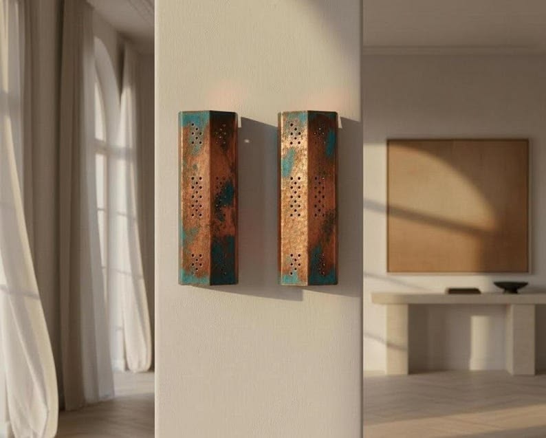 Green Patina Handcrafted Verdigris Perforated Brass Wall Sconce Handmade - BRASSDORIA