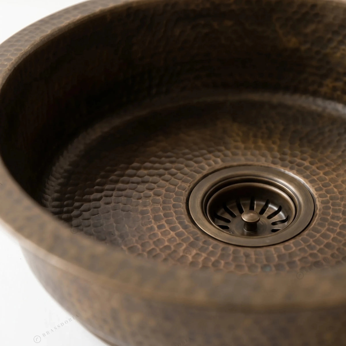 Hammered Antique Brass Bar Sink – Solid Round Drop-In Prep Sink with Aged Patina Finish - BRASSDORIA
