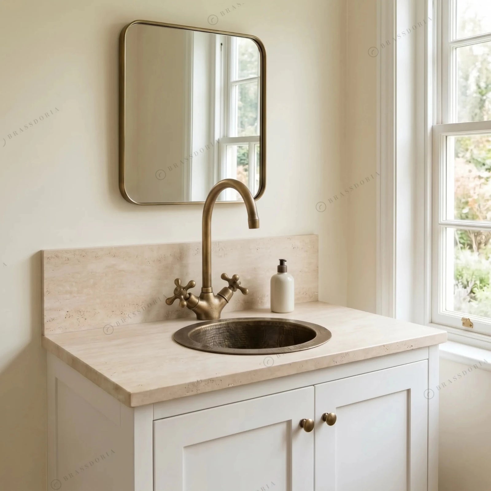 Hammered Antique Brass Bar Sink – Solid Round Drop-In Prep Sink with Aged Patina Finish - BRASSDORIA