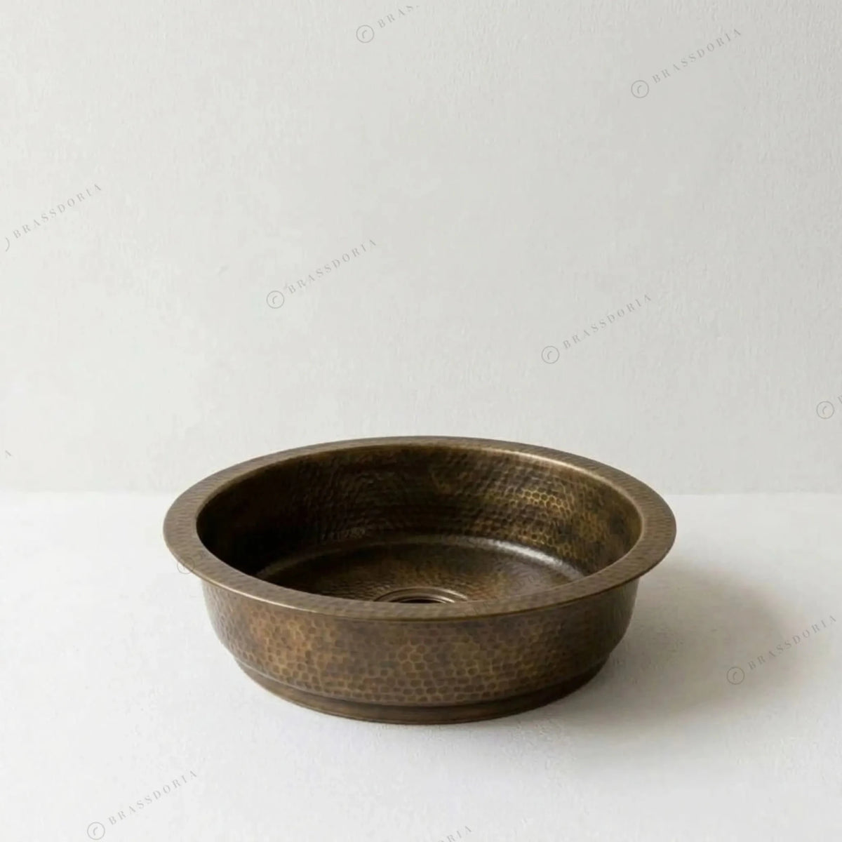 Hammered Antique Brass Bar Sink – Solid Round Drop-In Prep Sink with Aged Patina Finish - BRASSDORIA