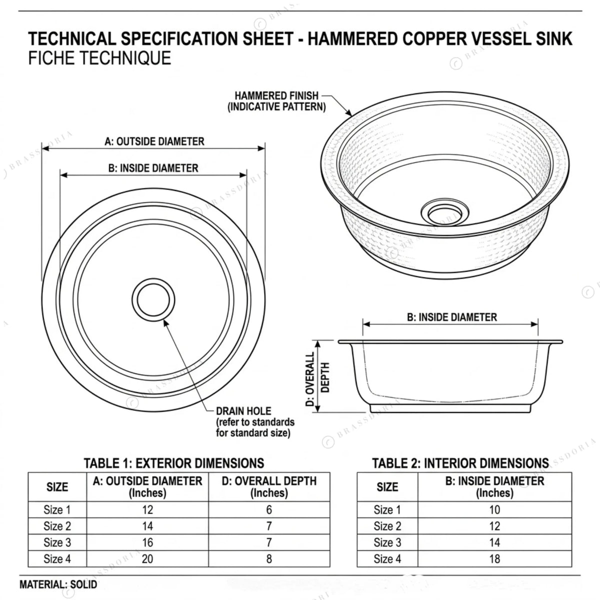 Hammered Antique Brass Bar Sink – Solid Round Drop-In Prep Sink with Aged Patina Finish - BRASSDORIA