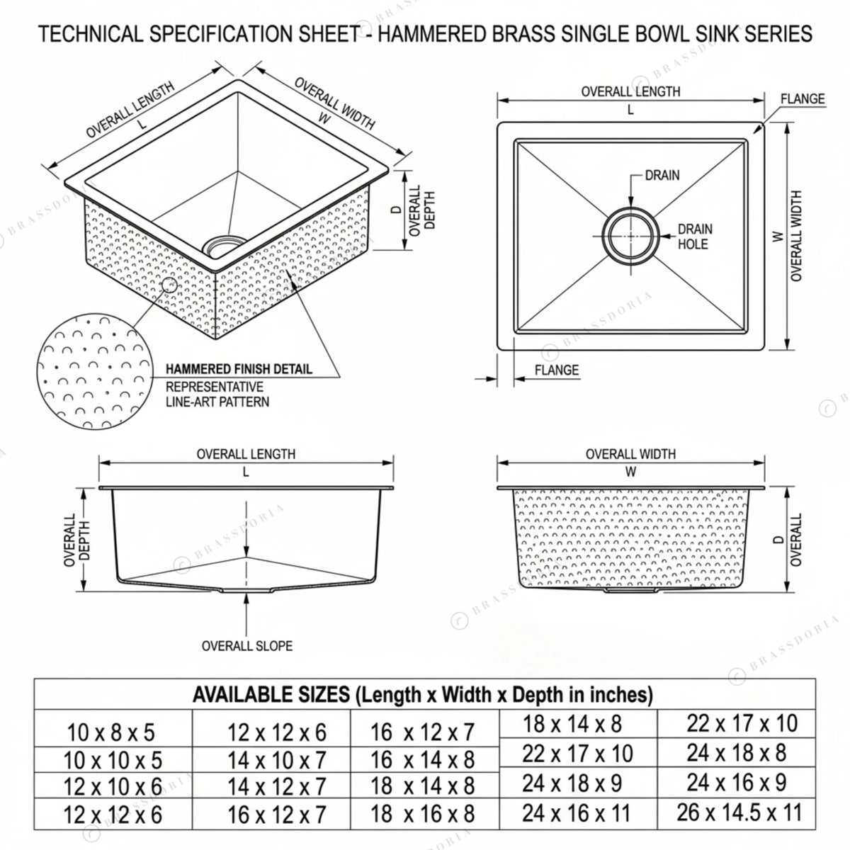Hammered Brass Drop-In Sink – Square Gold Kitchen Basin & Rustic Bar Sink - BRASSDORIA