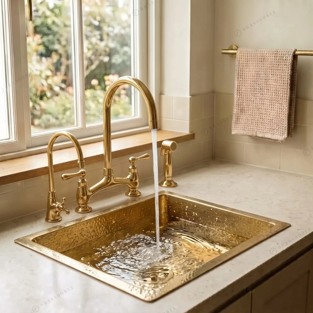 Hammered Brass Drop-In Sink – Square Gold Kitchen Basin & Rustic Bar Sink - BRASSDORIA