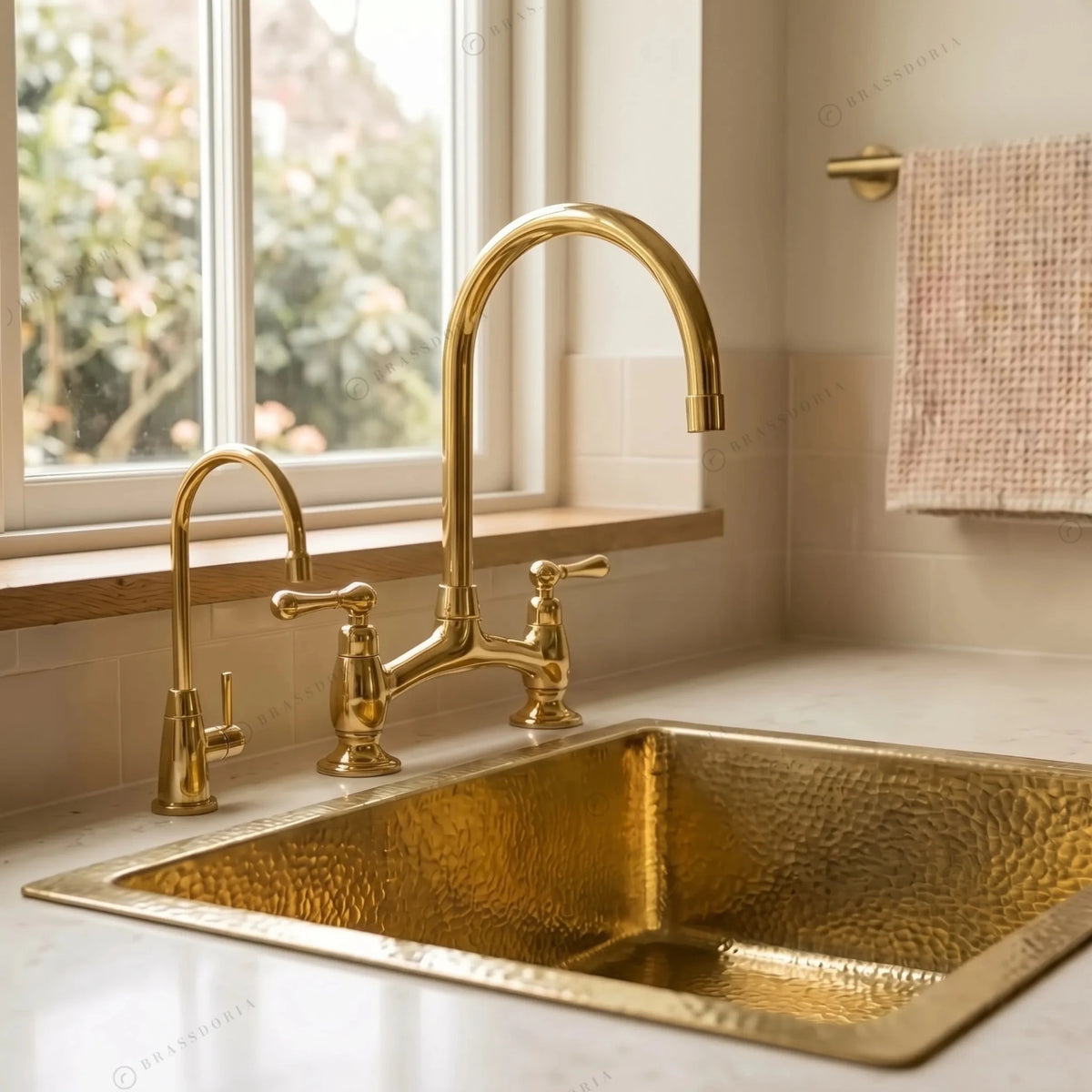 Hammered Brass Drop-In Sink – Square Gold Kitchen Basin & Rustic Bar Sink - BRASSDORIA