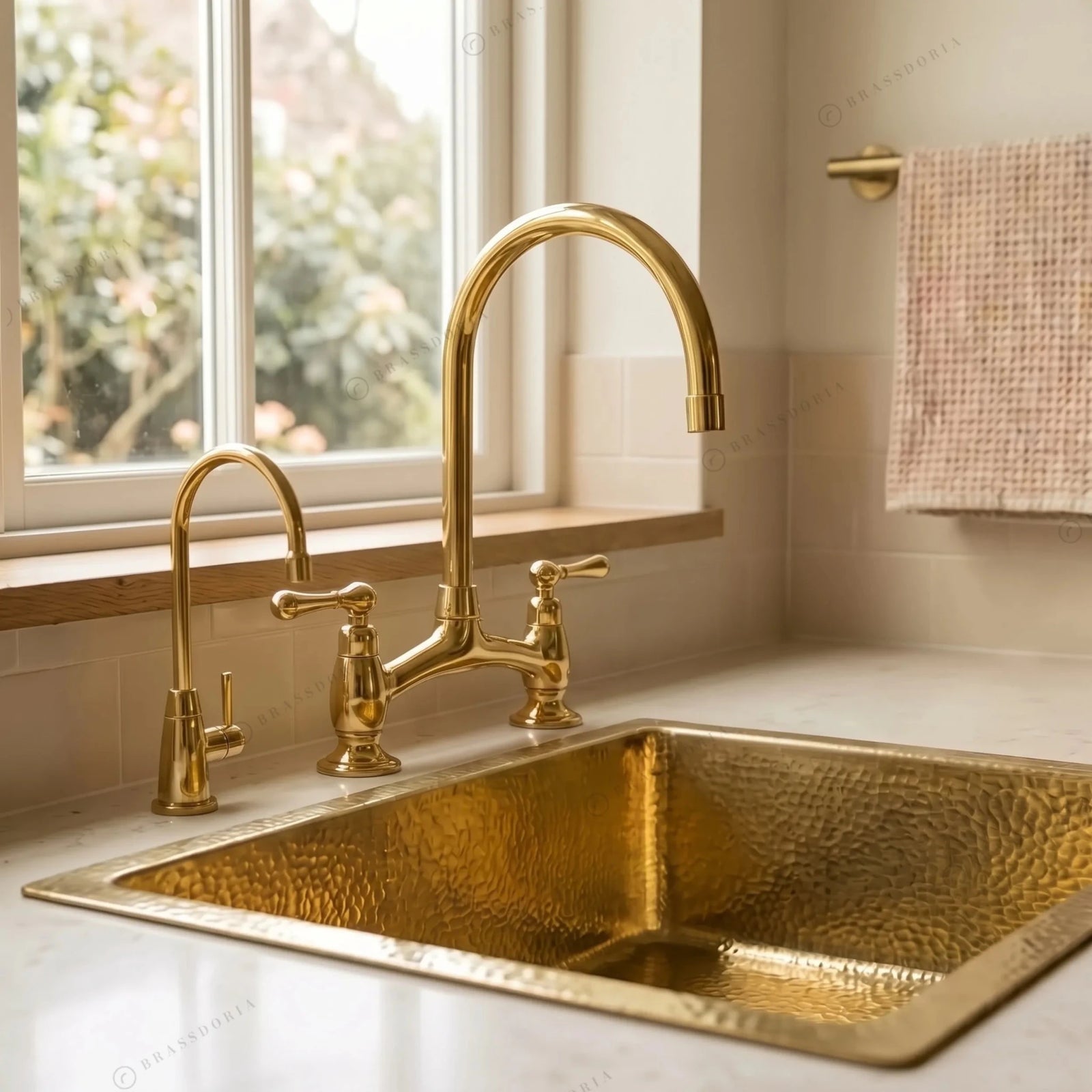 Hammered Brass Drop-In Sink – Square Gold Kitchen Basin & Rustic Bar Sink - BRASSDORIA