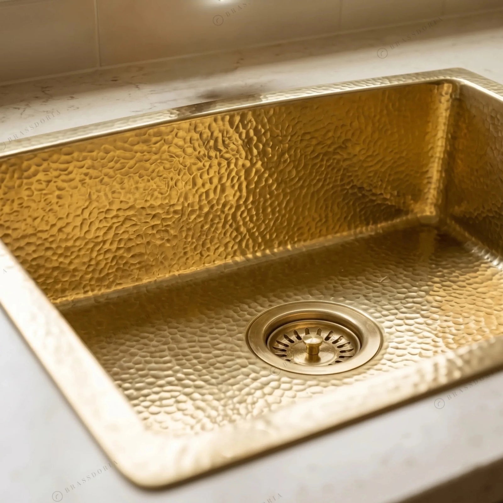 Hammered Brass Drop-In Sink – Square Gold Kitchen Basin & Rustic Bar Sink - BRASSDORIA