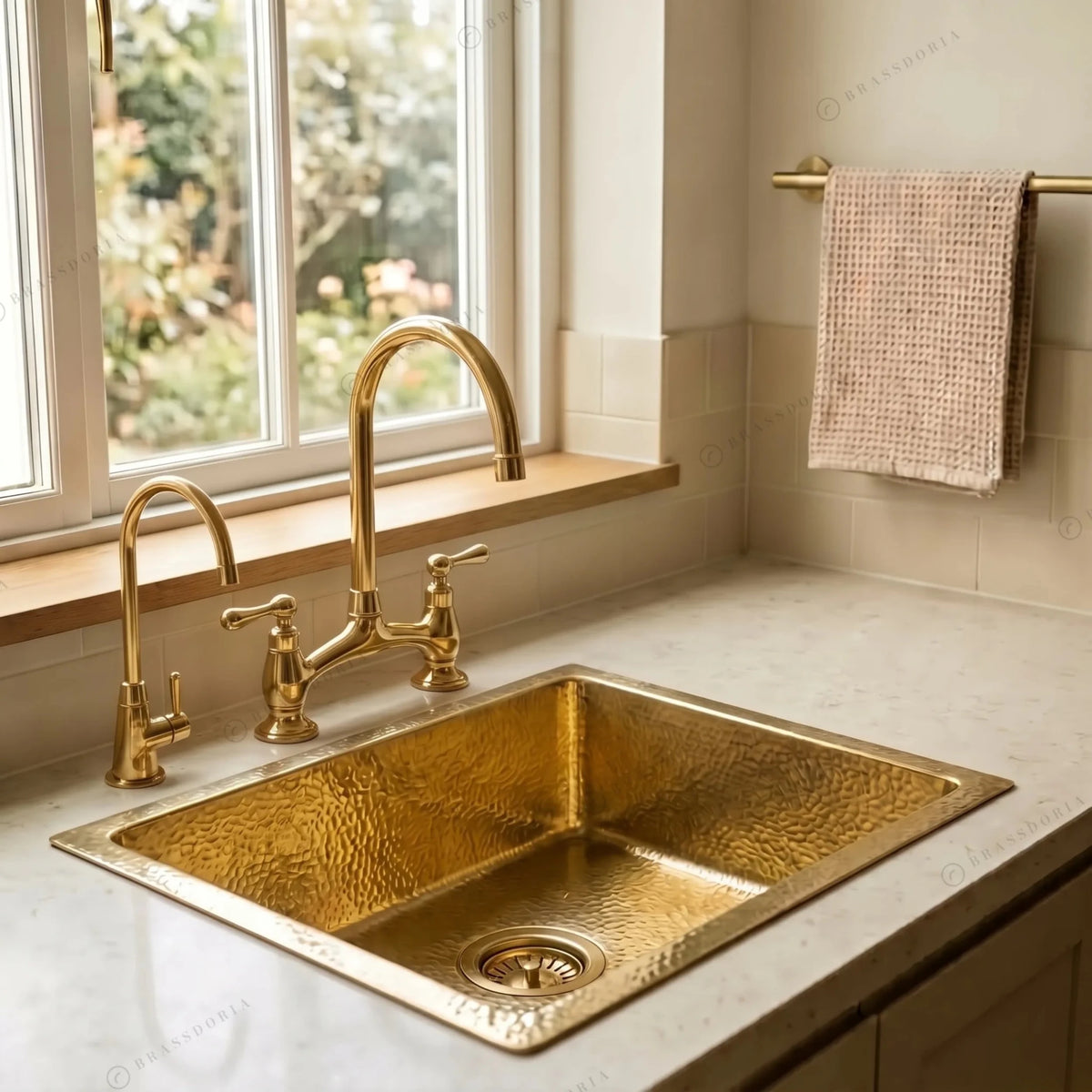 Hammered Brass Drop-In Sink – Square Gold Kitchen Basin & Rustic Bar Sink - BRASSDORIA