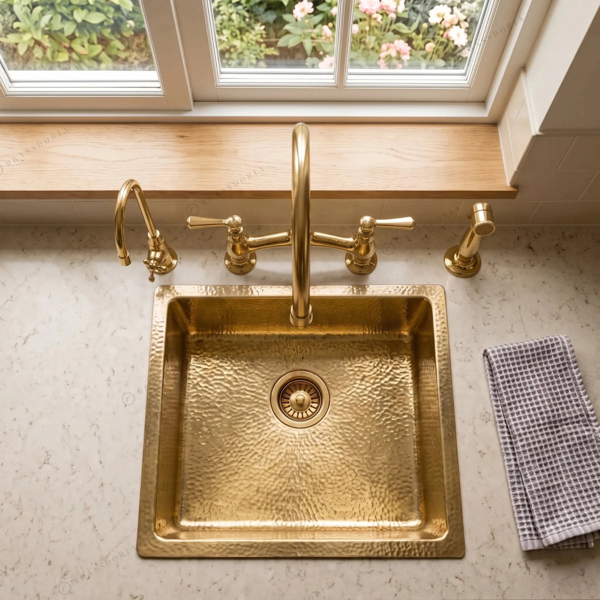 Hammered Brass Drop-In Sink – Square Gold Kitchen Basin & Rustic Bar Sink - BRASSDORIA