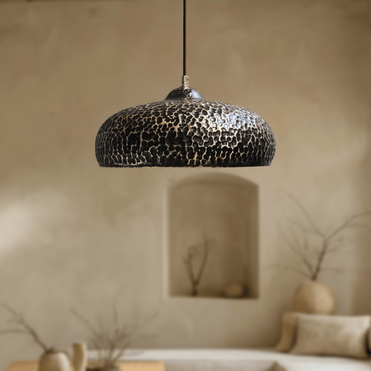 Hammered Brass Pendant Light – Dome Ceiling Fixture for Kitchen & Dining Spaces - BRASSDORIA