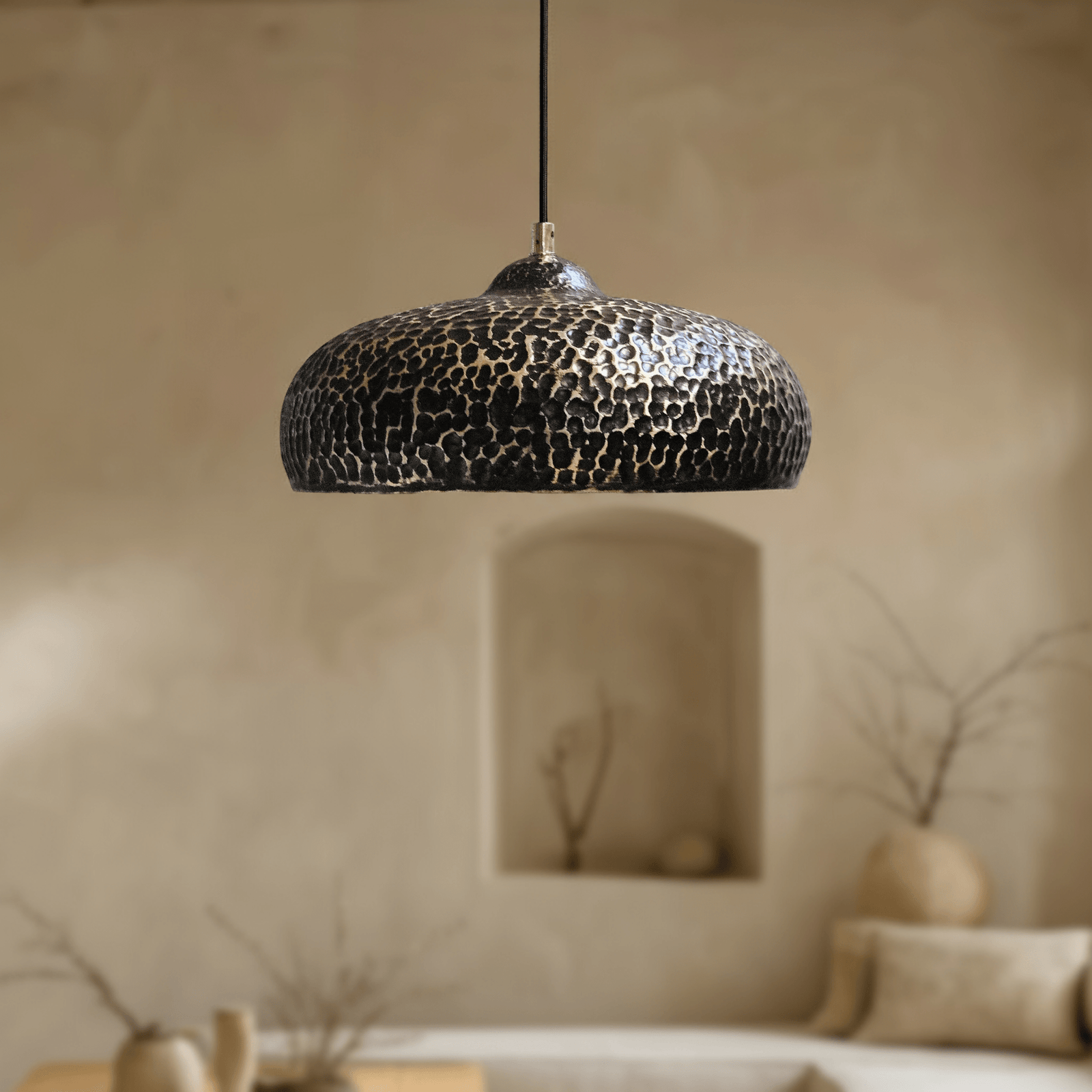 Hammered Brass Pendant Light – Dome Ceiling Fixture for Kitchen & Dining Spaces - BRASSDORIA