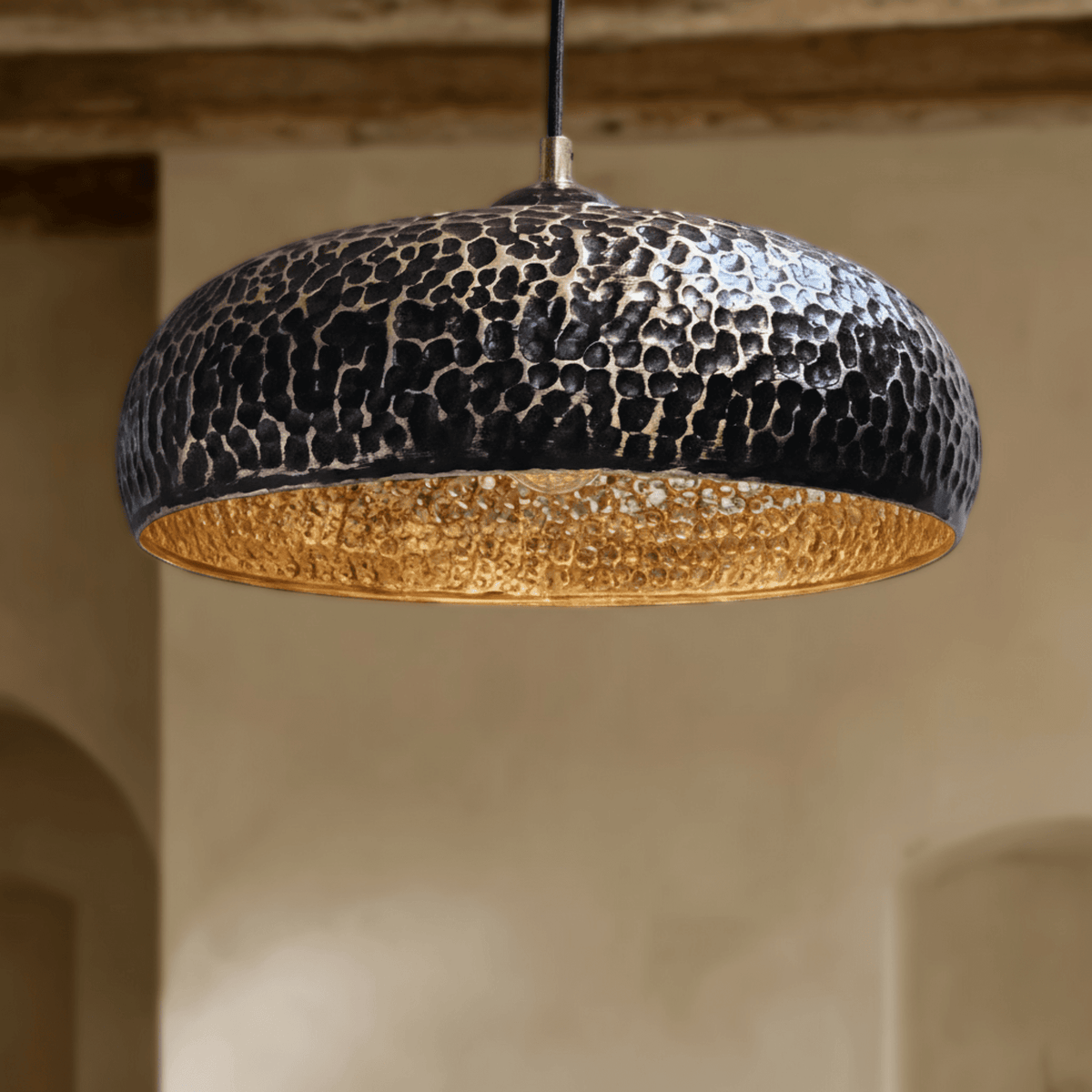Hammered Brass Pendant Light – Dome Ceiling Fixture for Kitchen & Dining Spaces - BRASSDORIA