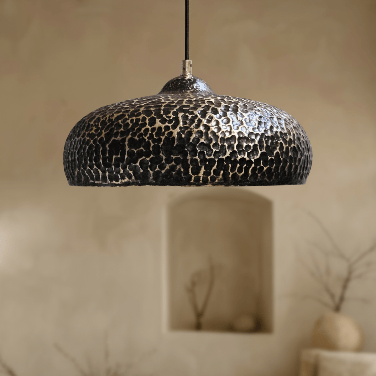 Hammered Brass Pendant Light – Dome Ceiling Fixture for Kitchen & Dining Spaces - BRASSDORIA