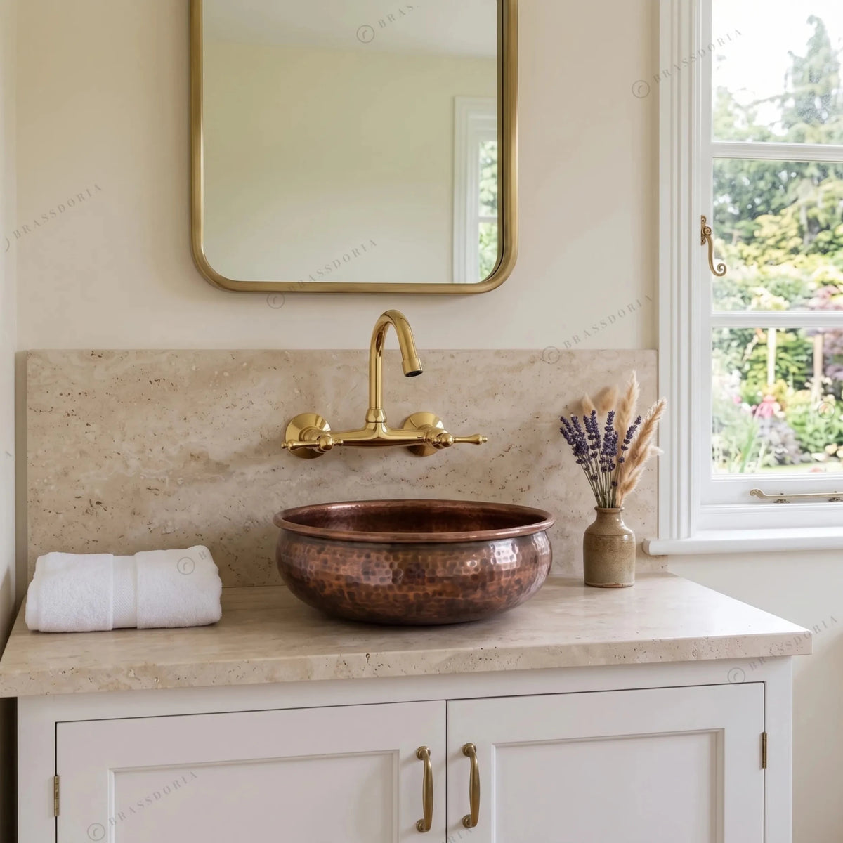 Hammered Copper Bathroom Sink – Dark Brown Patina Vessel Basin - BRASSDORIA