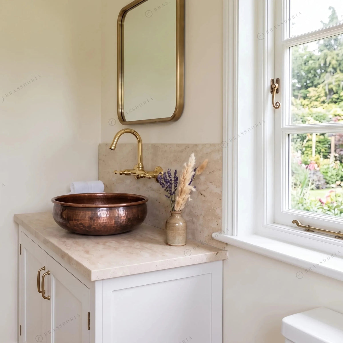 Hammered Copper Bathroom Sink – Dark Brown Patina Vessel Basin - BRASSDORIA