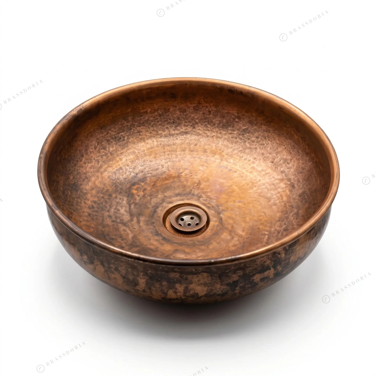 Hammered Copper Bathroom Sink – Dark Brown Patina Vessel Basin - BRASSDORIA