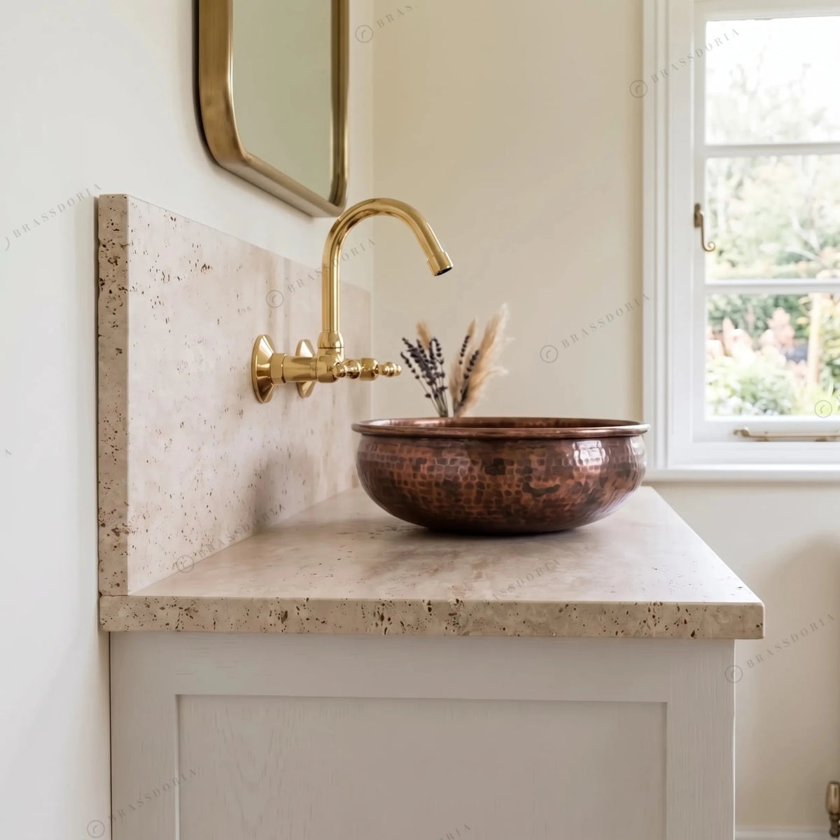 Hammered Copper Bathroom Sink – Dark Brown Patina Vessel Basin - BRASSDORIA