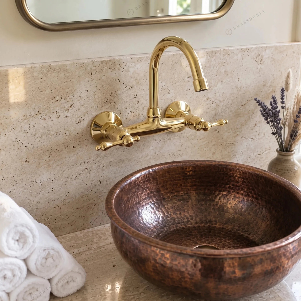 Hammered Copper Bathroom Sink – Dark Brown Patina Vessel Basin - BRASSDORIA