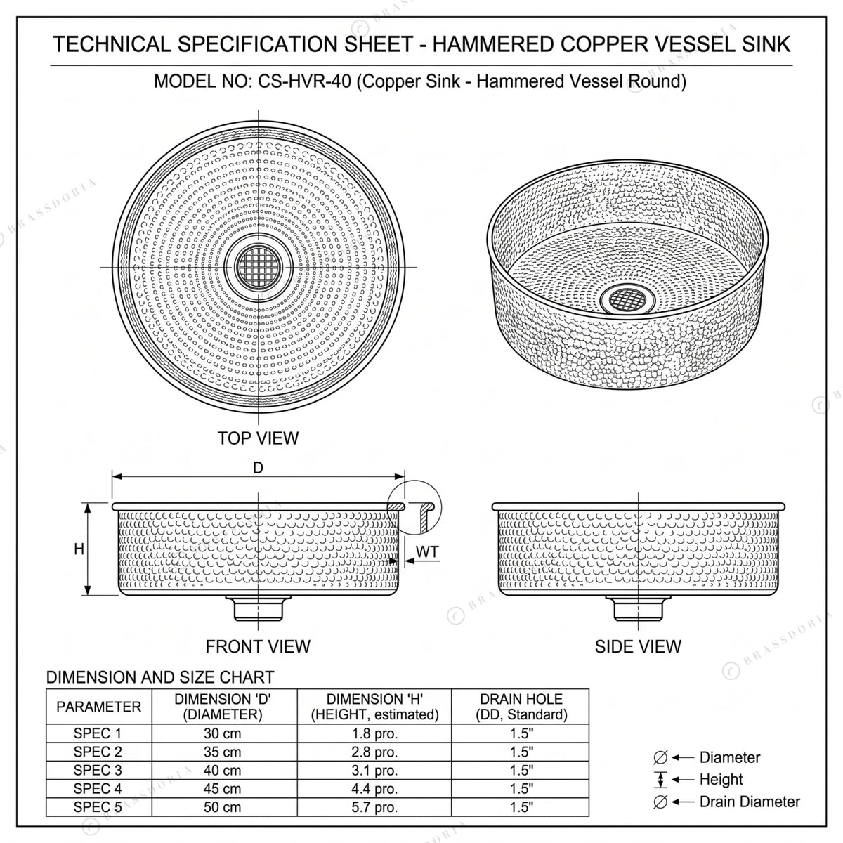 Hammered Copper Bathroom Sink – Handmade Vessel Sink Set & Rustic Modern Vanity Basin - BRASSDORIA