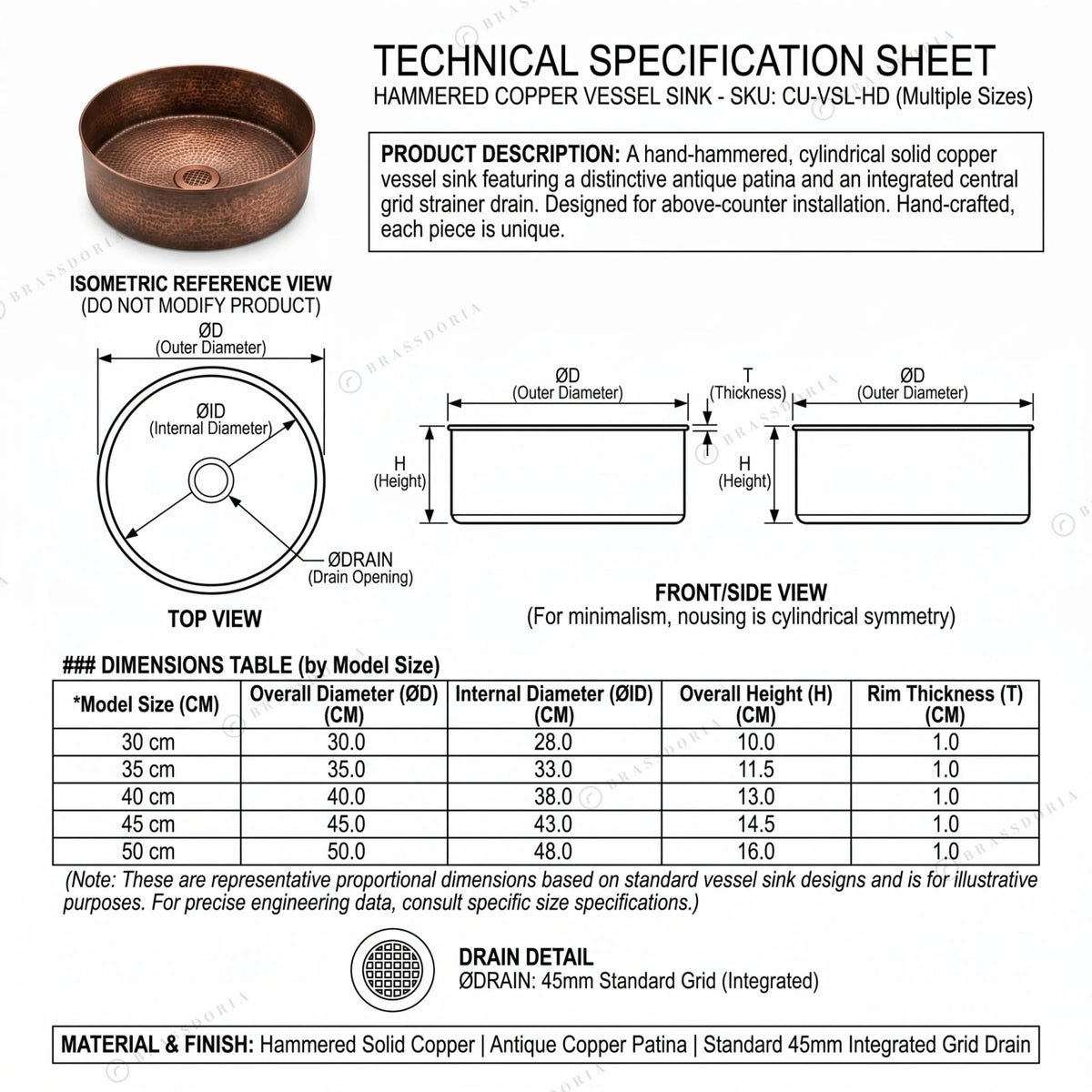 Hammered Copper Bathroom Sink – Handmade Vessel Sink Set & Rustic Modern Vanity Basin - BRASSDORIA