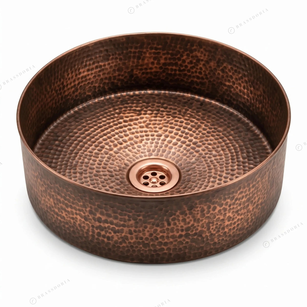 Hammered Copper Bathroom Sink – Handmade Vessel Sink Set & Rustic Modern Vanity Basin - BRASSDORIA