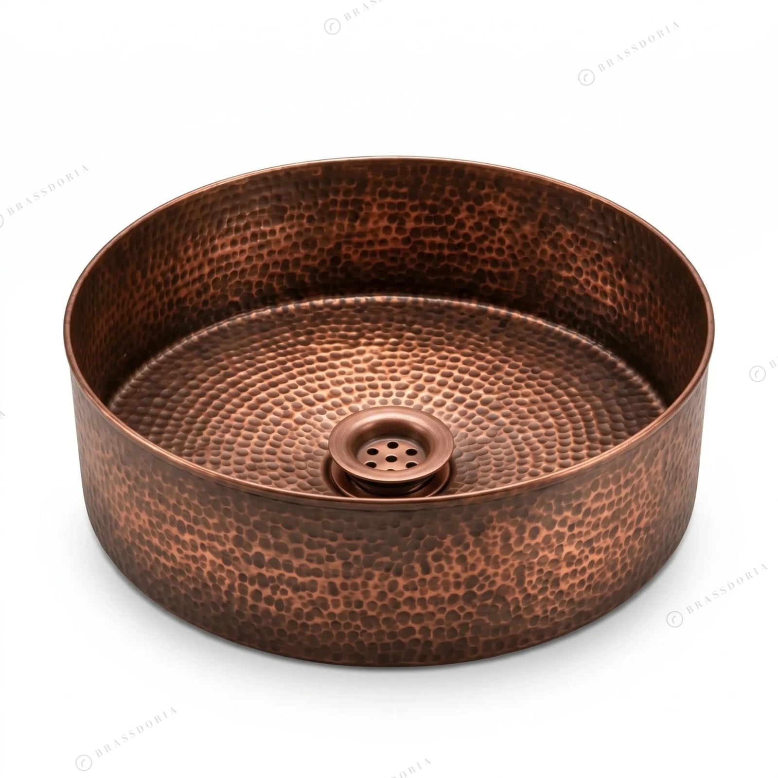 Hammered Copper Bathroom Sink – Handmade Vessel Sink Set & Rustic Modern Vanity Basin - BRASSDORIA