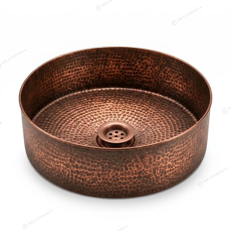 Hammered Copper Bathroom Sink – Handmade Vessel Sink Set & Rustic Modern Vanity Basin - BRASSDORIA