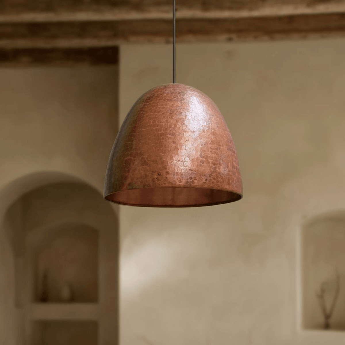 Hammered Copper Dome Pendant Light – Rustic Farmhouse Ceiling Fixture - BRASSDORIA