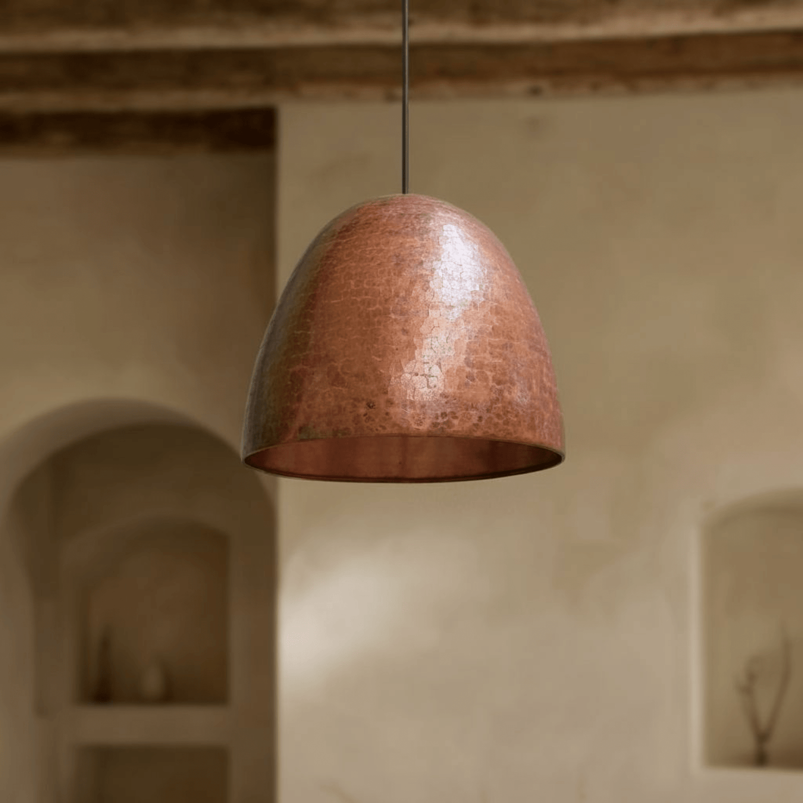 Hammered Copper Dome Pendant Light – Rustic Farmhouse Ceiling Fixture - BRASSDORIA