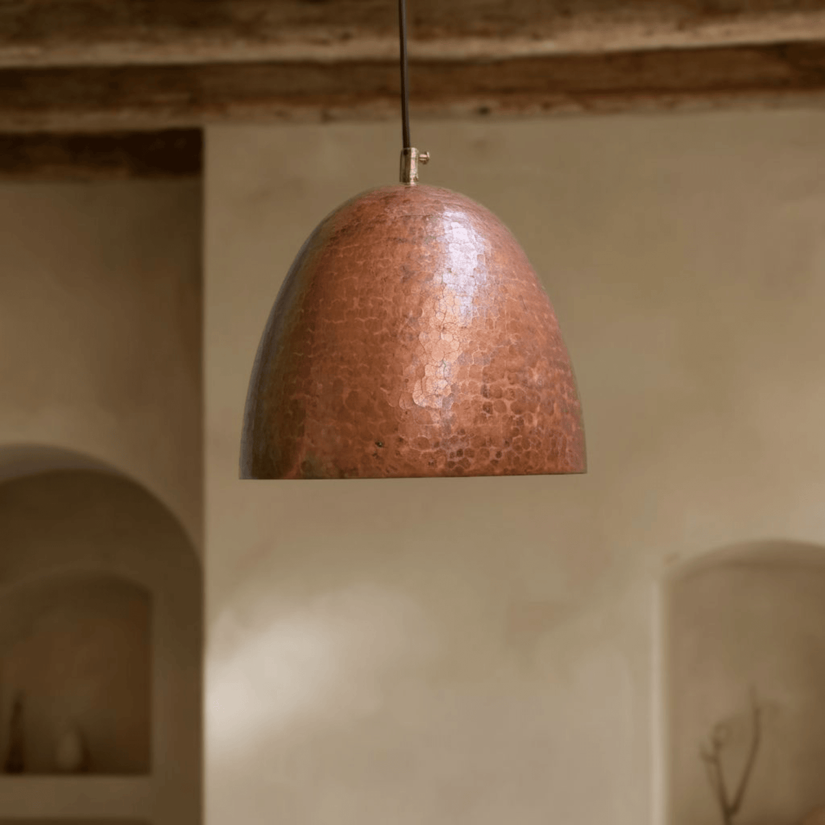Hammered Copper Dome Pendant Light – Rustic Farmhouse Ceiling Fixture - BRASSDORIA