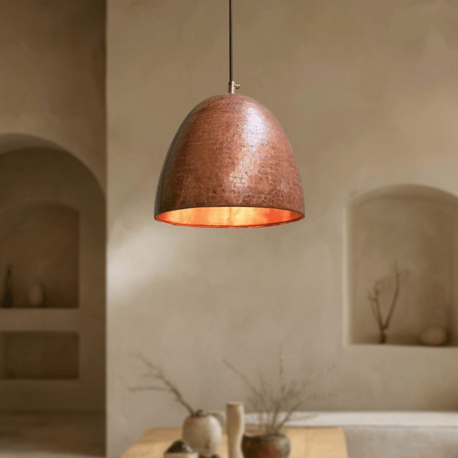 Hammered Copper Dome Pendant Light – Rustic Farmhouse Ceiling Fixture - BRASSDORIA