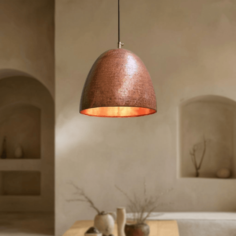 Hammered Copper Dome Pendant Light – Rustic Farmhouse Ceiling Fixture - BRASSDORIA