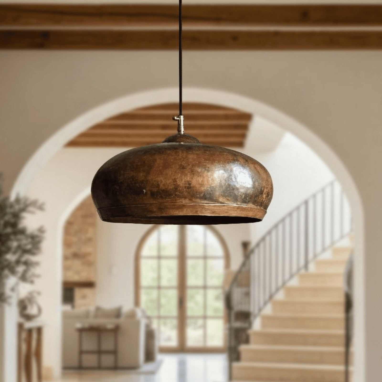 Hammered Copper Dome Pendant – Oxidized Rustic Ceiling Light for Kitchens - BRASSDORIA