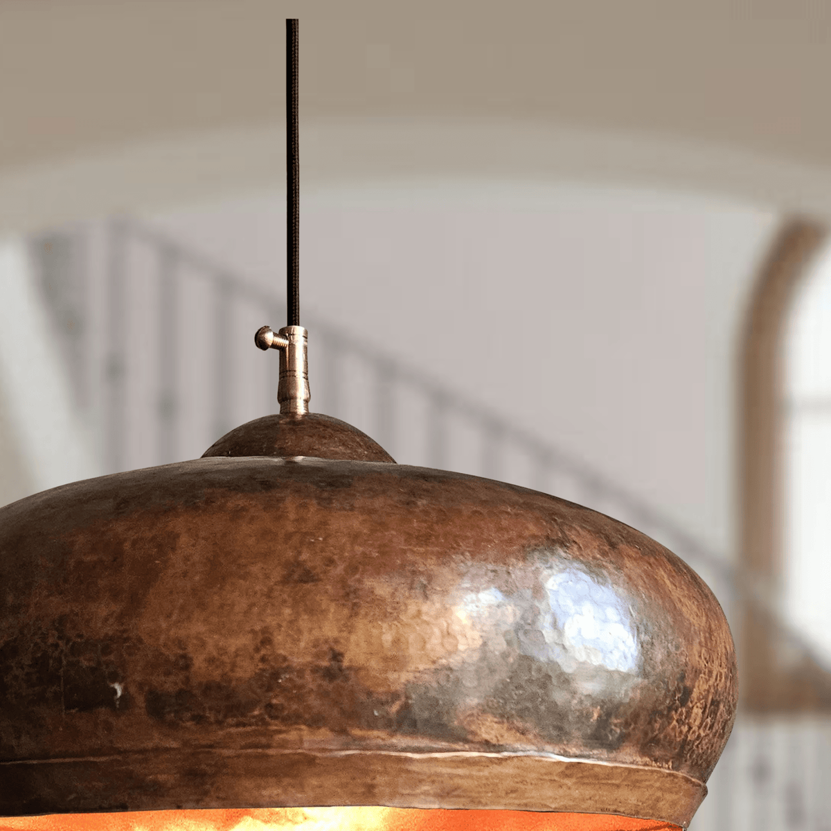 Hammered Copper Dome Pendant – Oxidized Rustic Ceiling Light for Kitchens - BRASSDORIA