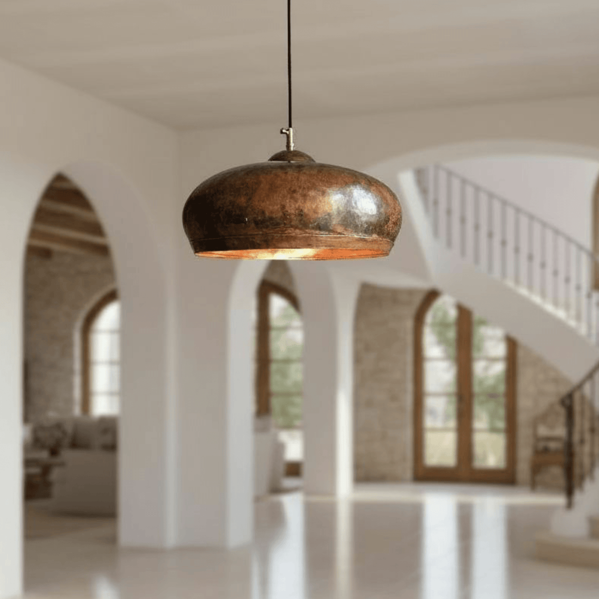 Hammered Copper Dome Pendant – Oxidized Rustic Ceiling Light for Kitchens - BRASSDORIA