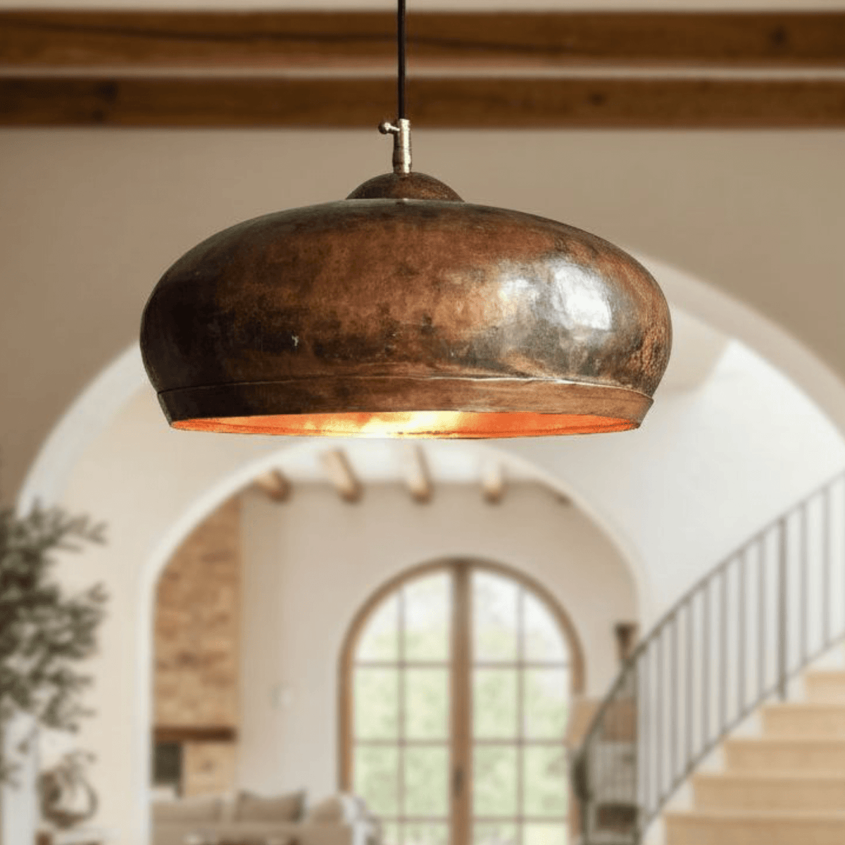 Hammered Copper Dome Pendant – Oxidized Rustic Ceiling Light for Kitchens - BRASSDORIA