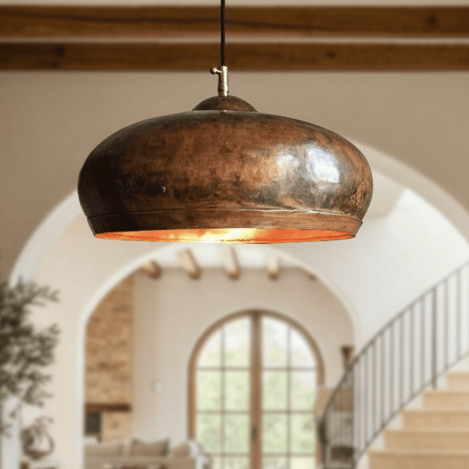 Hammered Copper Dome Pendant – Oxidized Rustic Ceiling Light for Kitchens - BRASSDORIA