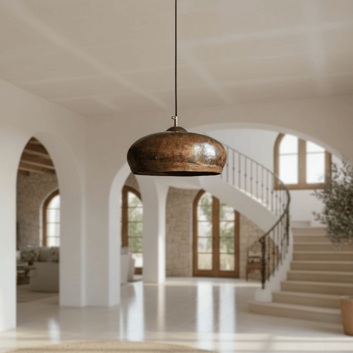 Hammered Copper Dome Pendant – Oxidized Rustic Ceiling Light for Kitchens - BRASSDORIA