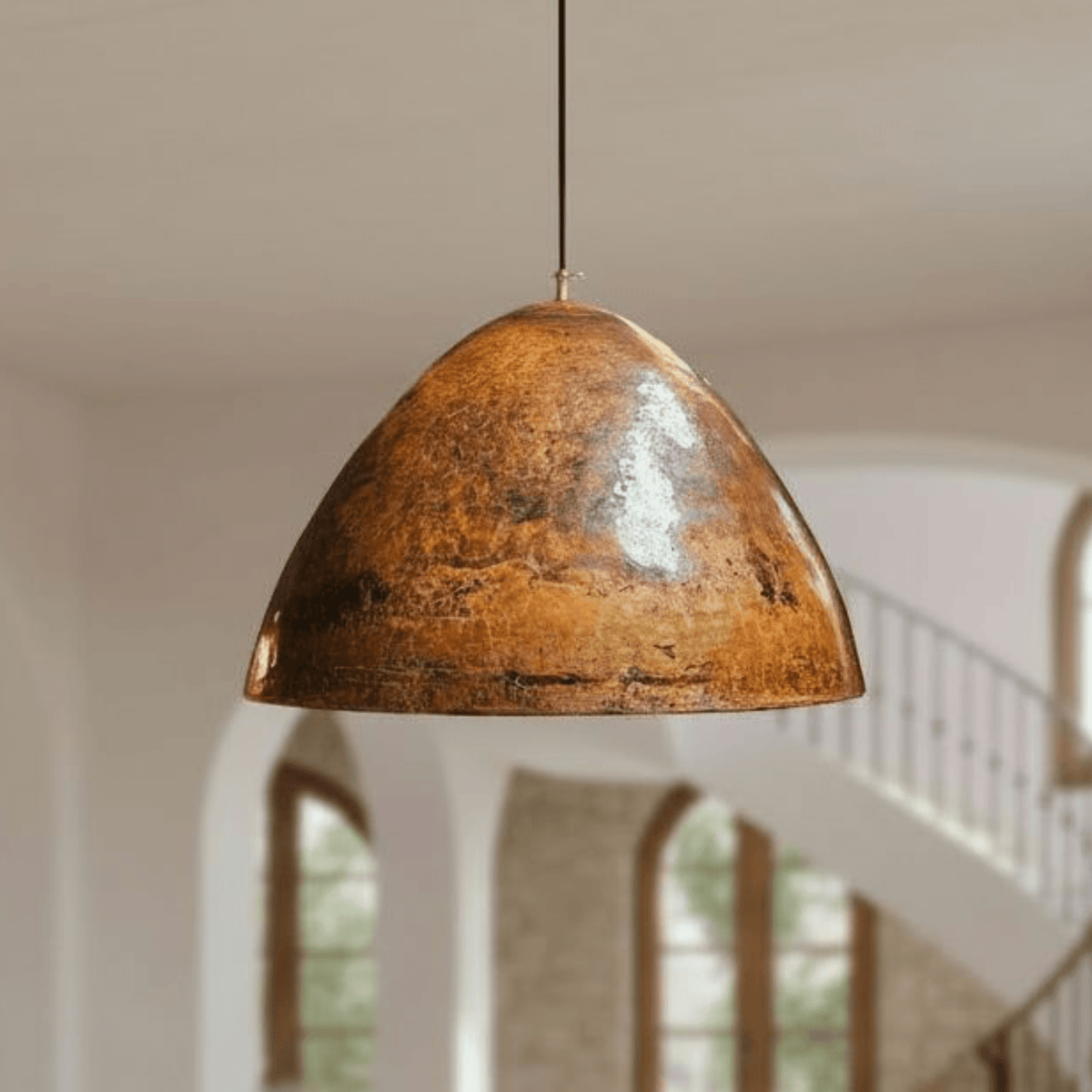 Hammered Copper Dome Pendant – Rustic Ceiling Light for Kitchen Islands - BRASSDORIA