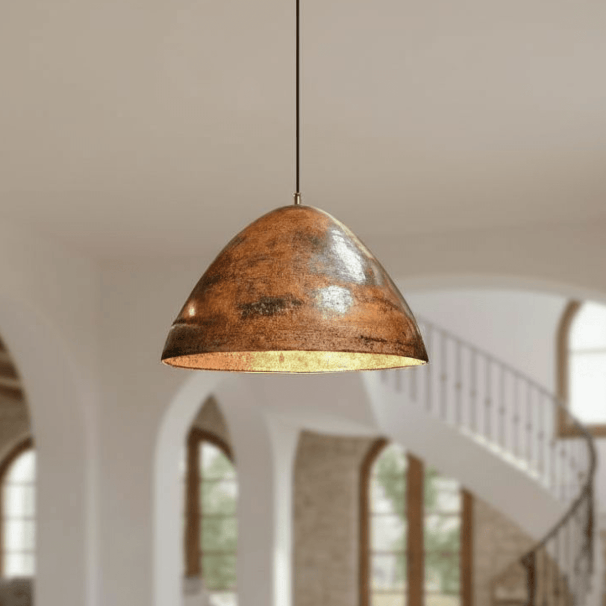 Hammered Copper Dome Pendant – Rustic Ceiling Light for Kitchen Islands - BRASSDORIA